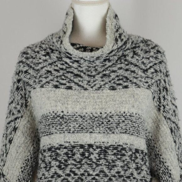 Moth Solita Women's Large Gray Black Wool & Alpaca Funnel Neck Oversize Sweater - Picture 5 of 10